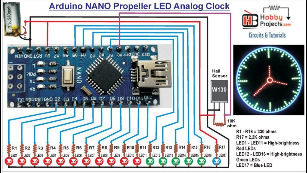 Arduino NANO Propeller LED Reloj analógico